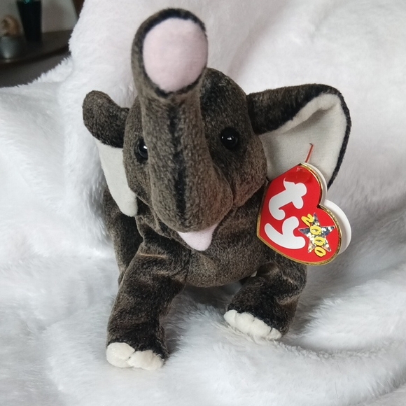 Ty Other - 2000 Ty Elephant Plush Toy - Brown and White